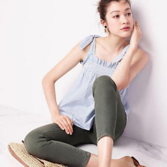 Ann Taylor Stripe Bow Shoulder Poplin Top $60 - Picture 1 of 1